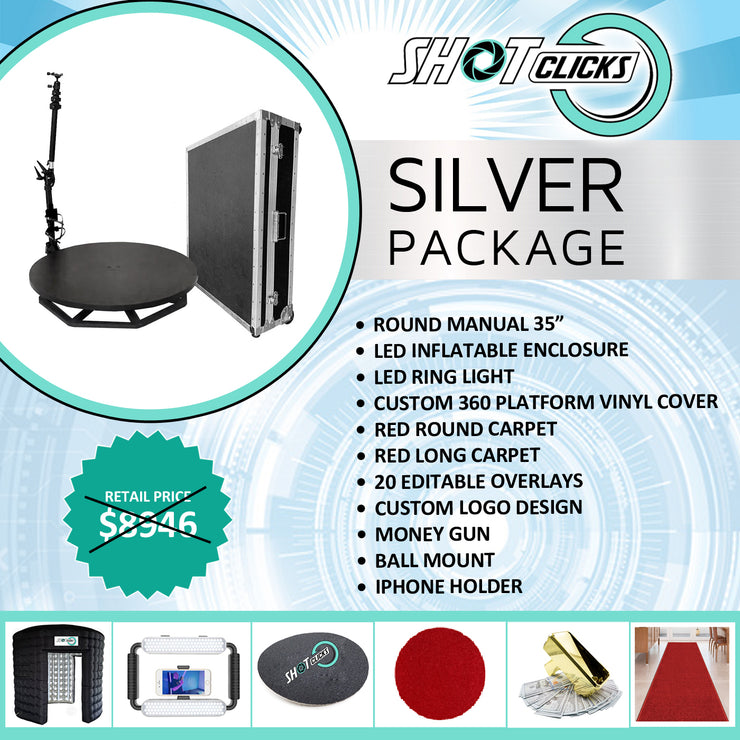 SILVER PACKAGE - Round Manual 35” 360 Photo Booth RM-5 Silver Package